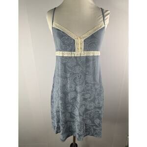 Gap Body Modal Lace-Trim Sleep Dress Sz M Blue Paisley Y2K Babydoll Soft Girl